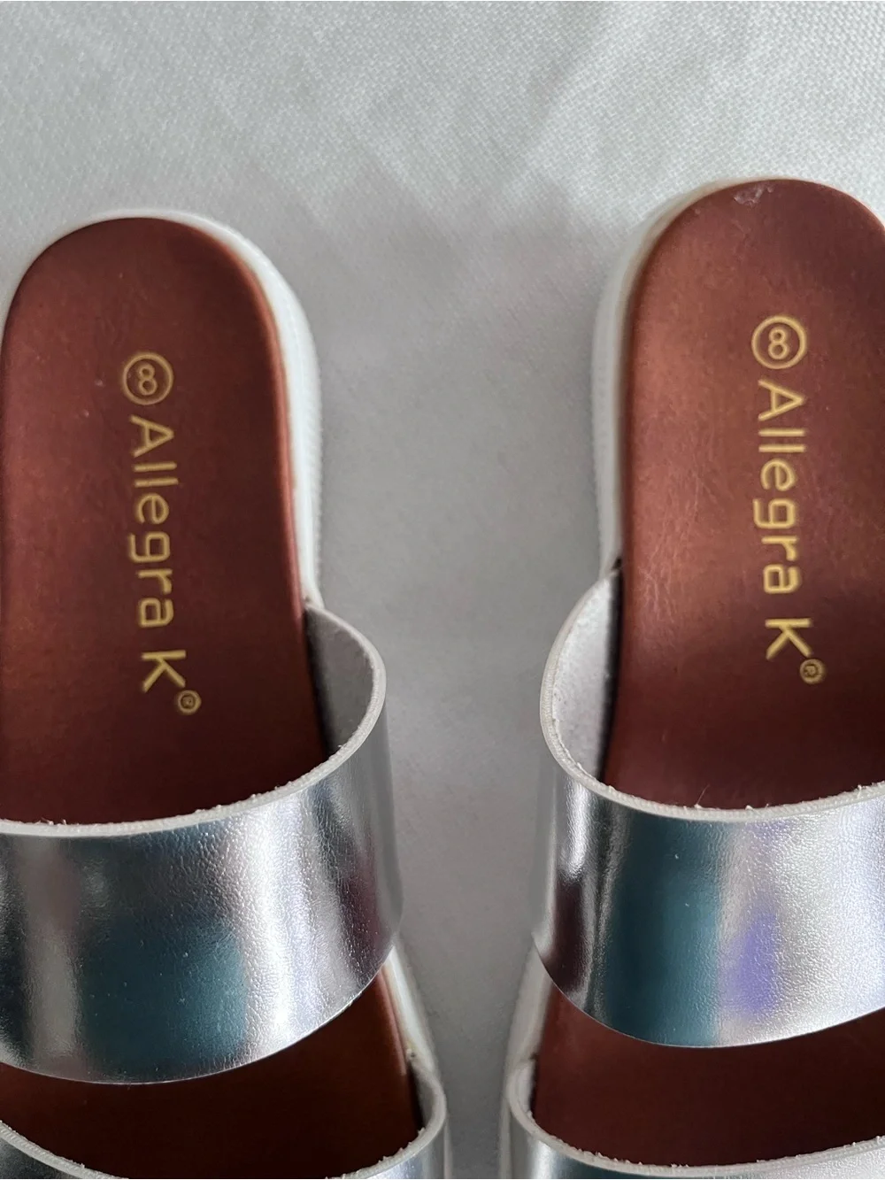 Allegra K Metallic Silver Double-Strap Slides Size 8
